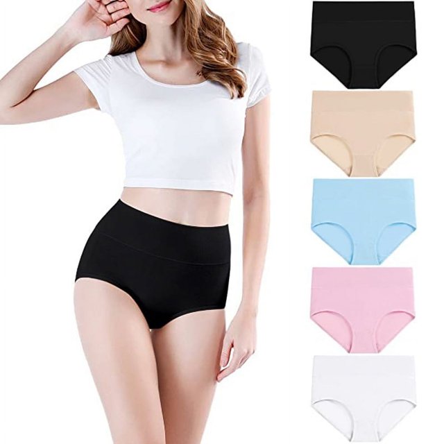 5PCS Women's Cotton Underwear High Waisted Briefs