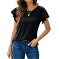 thumbnail image 2 of Summer Tunic Tops for Women Ruffle Short Sleeve Trendy Casual Henley T Shirts Solid Crewneck Loose Comfy Blouses, 2 of 7