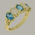 thumbnail image 2 of LBG British Made 9k Yellow Gold Natural Blue Topaz & Opal Womens Eternity Ring - 33 size options - Size 7.75, 2 of 8