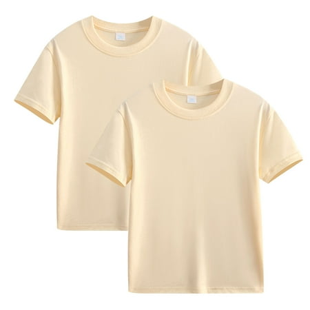 BLTIBY 2025 2PC Toddler Girls Boys Cotton T-shirt Summer Round Neck Short Sleeve Solid Color Tee Kids Fashion Pullover Tops Beige 9-10 Years