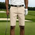 thumbnail image 2 of GrmtClth Men's Durable Shorts Pure Solid Color Cotton Linen Wrinkle Resistant Straight Leg Golf Shorts Belt Loop Summer Casual Outdoor Sports Wear Beige 35, 2 of 5