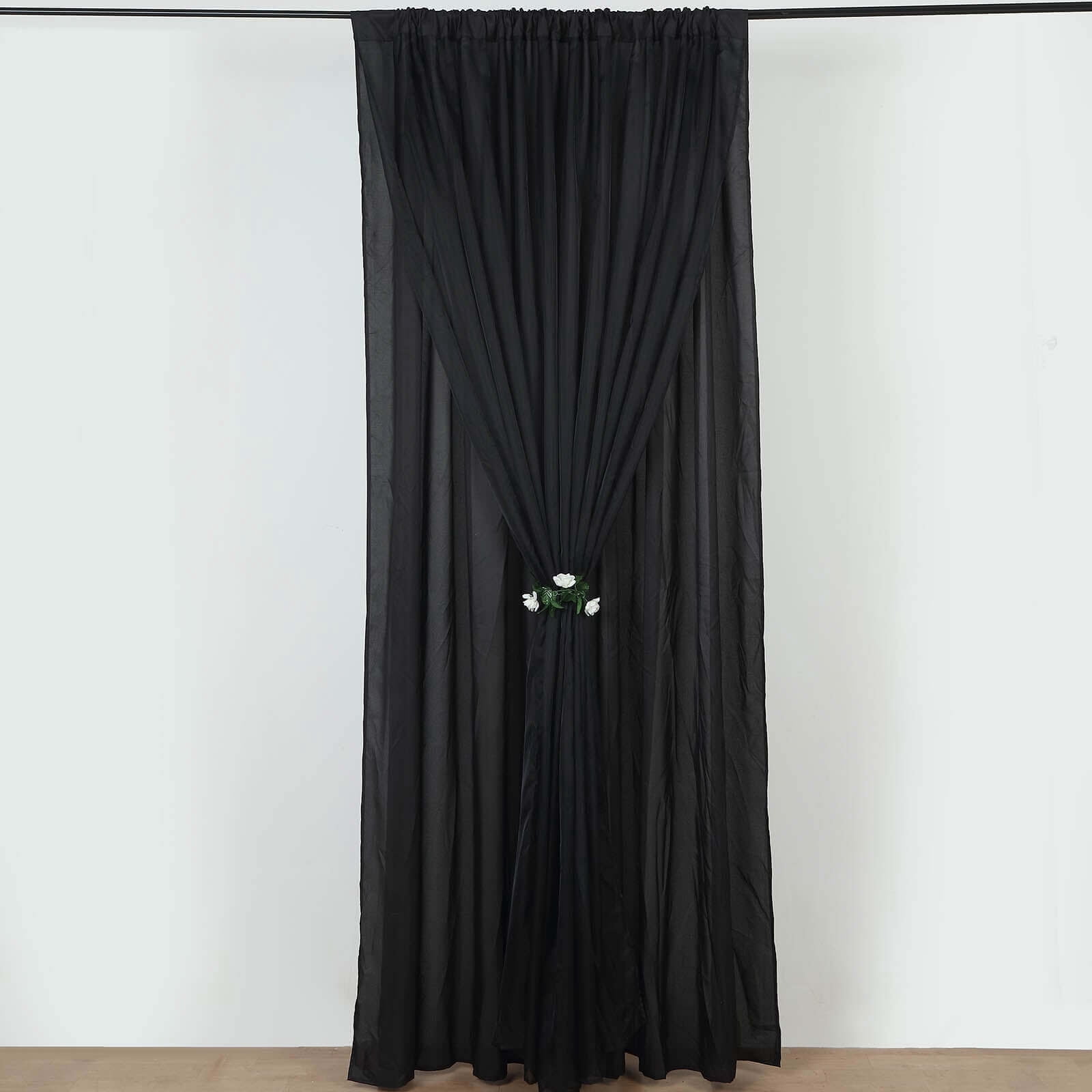Efavormart 10ftx10ft Black Dual Layered Polyester Sheer Chiffon Backdrop Curtains With Rod Pockets