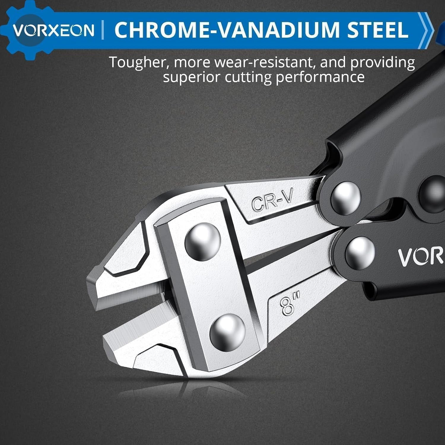 8 Inch Bolt Cutter Chrome Vanadium Small Wire Cutters Heavy Duty, Non-Slip Handle, Dual Lever Design for Enhanced Leverage, Cuts Steel, Iron, Copper Wires