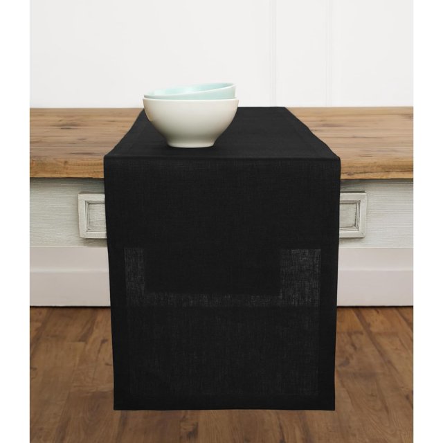 Solino Chemin de Table Noir 132 Pouces de Long - 100 % Lin Pur Extra Long pour l'Été - Fête