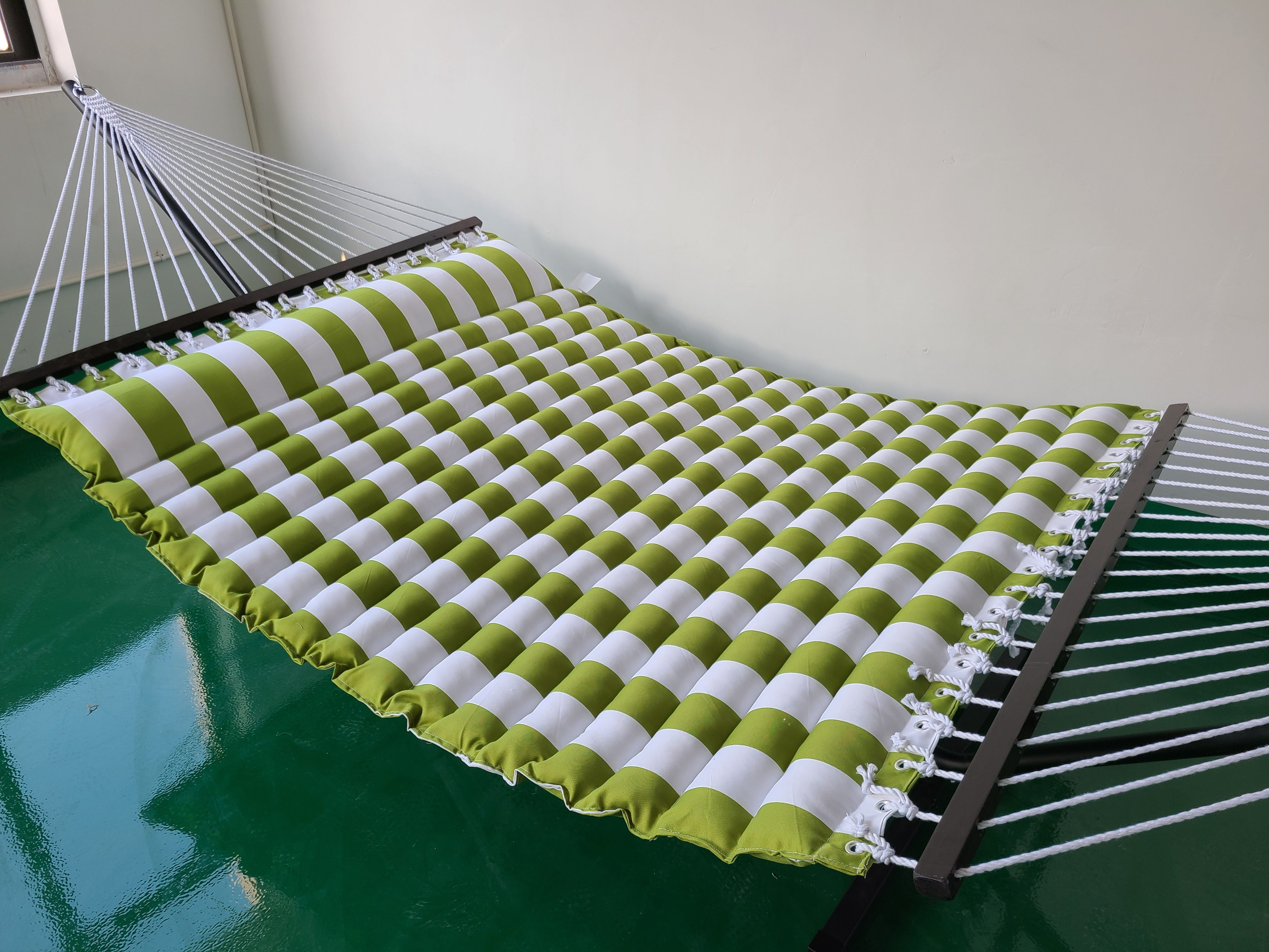 Coral Coast GreenThick Stripe Pillow Top Hammock, Green White Color, Product Assembled Size 11.65 ft L x 4.5 ft W
