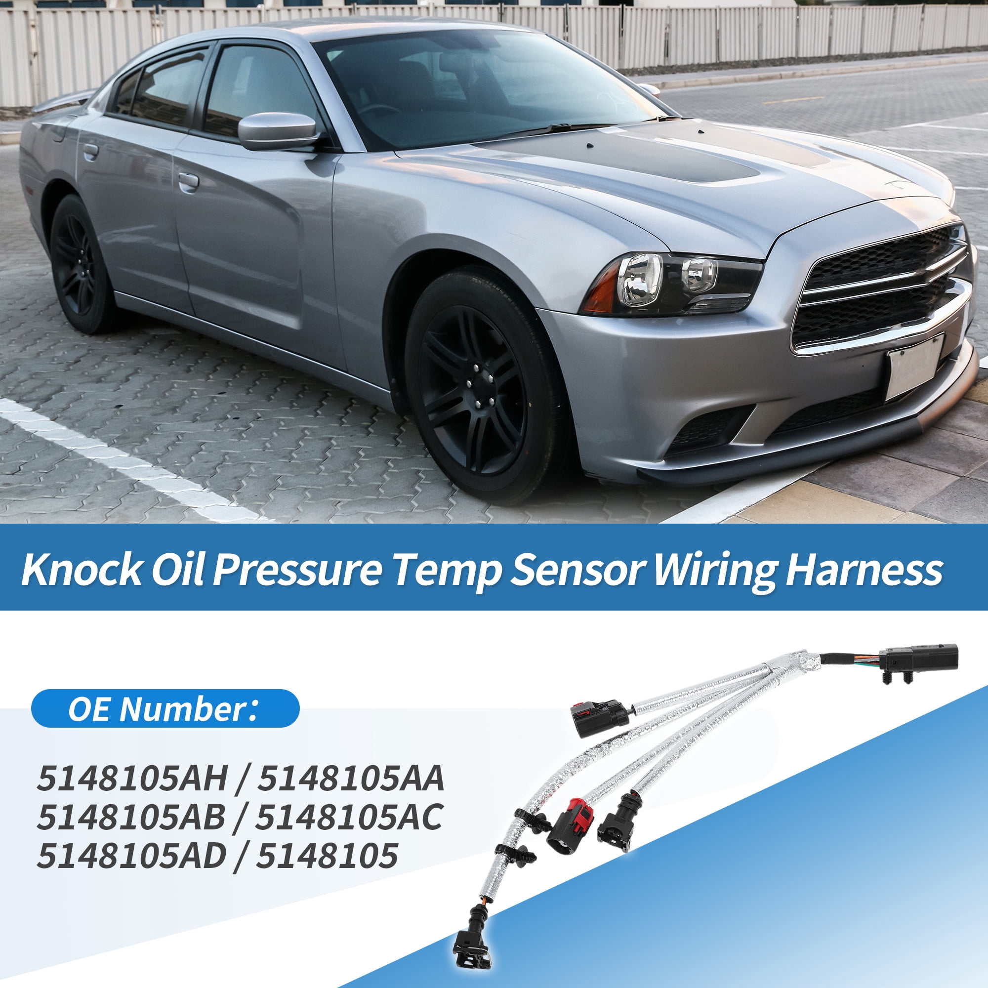 Unique Bargains No.5148105AH/05148105AH Knock Oil Pressure Temperature Temp Sensor Wiring Harness for Dodge Durango 3.6 11-15 for Dodge Charger 3.6 11-16 for Dodge Challenger 3.6 11-15
