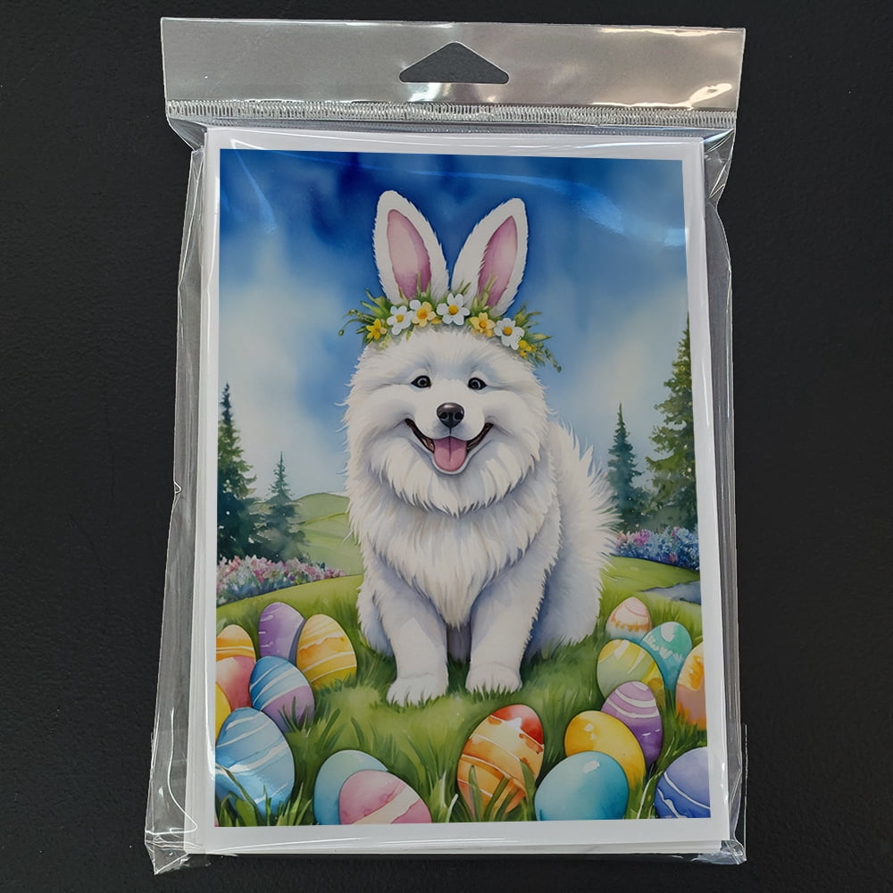 Samoyed Easter Egg Hunt Greeting Cards Pack of 8 7 in x 5 in