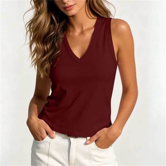 Pounoo Tank Tops for Women V-Neck Sleeveless Tops Everyday Errands Soft Stretchy Comfortable Relaxed Fit Daily Shirts Gift
