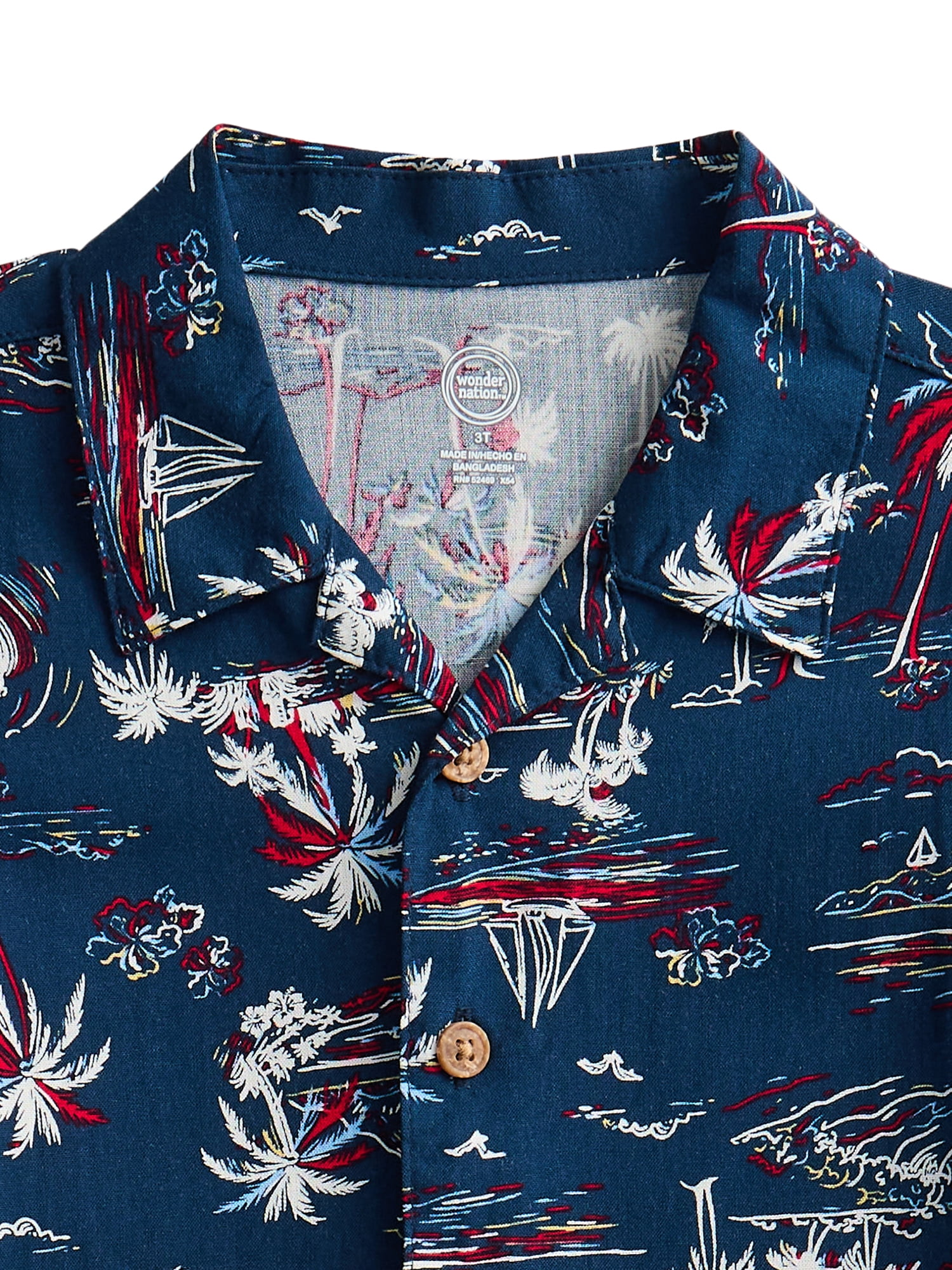 Wonder Nation Toddler Boys Patriotic Camp Shirt with Short Sleeves, Sizes 12M-5T