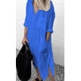 thumbnail image 1 of Summer Shirt Long Dress Women Casual Long Sleeve Side Split Button Dresses 2023 Female Elegant Solid Color Pocket Loose Dresses4XL Gao Jinjia LED, 1 of 2