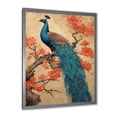 thumbnail image 2 of Designart "Royal Peacock with Japanese Floral Design in Green I" Animals Framed Wall Art - Traditional Blue Peacock Entryway Framed Wall Art Print, 2 of 6