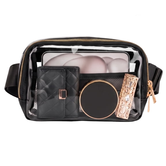 Garnen Clear Fanny Pack Stadium Approved Bag, Clear Crossbody Bag for Stadium Events Concerts Gameday, Clear Belt Bag with Adjustable Strap, Black