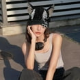 thumbnail image 3 of Dark Punk Style Denim Baseball Hat Adjustable Distressed Design Denim Cap with Metal Rings 3D Bunny Ears Streetwear Accessory, 3 of 7