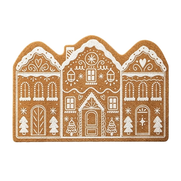 Christmas Door Mat - Gingerbread House Welcome Mat, 24x16 inch, Xmas Winter Floor Doormat Rugs for Front Porch Entryway