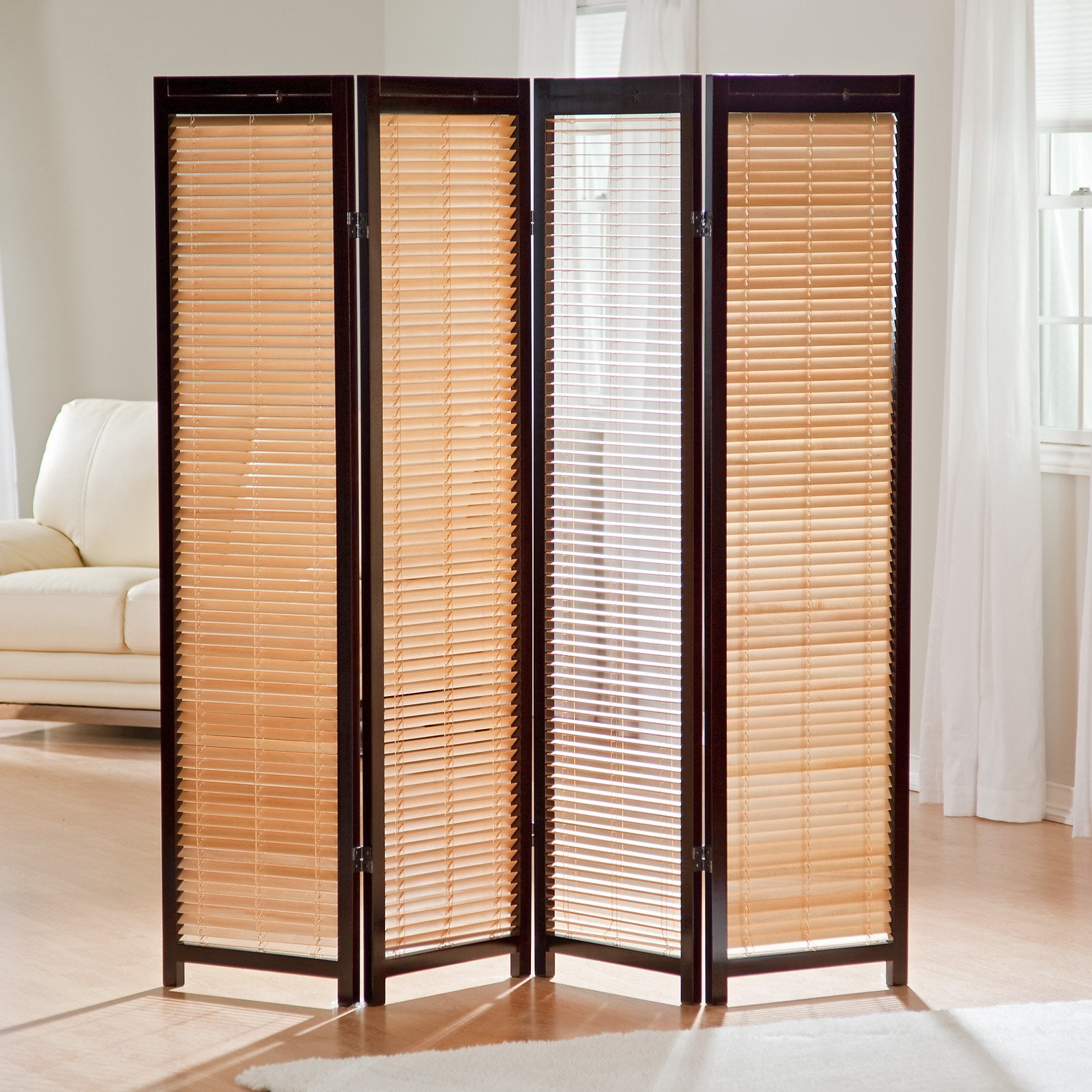 Tranquility Wooden Shutter Room Divider, 4 Panels, Natural Walmart