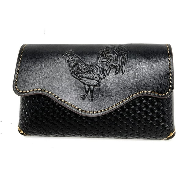 Western Cowboy Horizontal Basketweave Leather Mexican Multi Emblem Cellphone Belt Holster Case