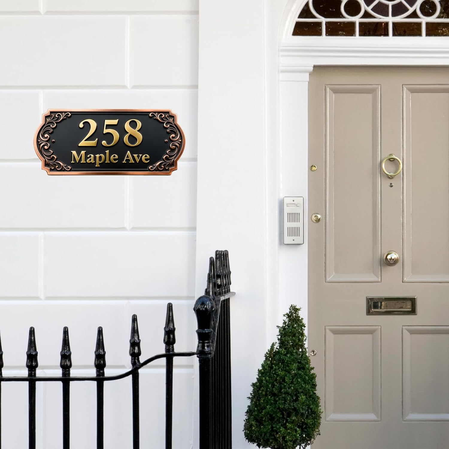 Personalized Cast Metal Address Plaque Vintage Custom House Number Sign Outside Street Mailbox Address Classic Wall Antique Brass Signs Durable Weather Resistant