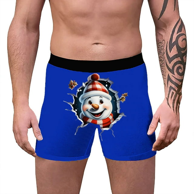 FhsagQ Underwear Men's Underwear Boxers Brief Mens Christmas Underwear 3D Printed Breathable and Comfortable Inner Mid Rise With Waist Boyshort Underwea Features Blue XXL