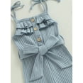 thumbnail image 4 of Kmbangi Kids Girls Jumpsuits Buttons Ruffles Sleeveless Solid Color Rib Knit Rompers Summer Casual Cami Playsuits with Belt, 4 of 8