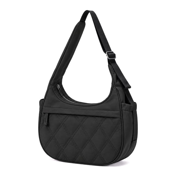 DEFAHN Puffy Tote Bag for Women,Nylon Quilted Crossbody Bag,Cute Lightweight Shoulder Bags Handbag for Work Travel School Black