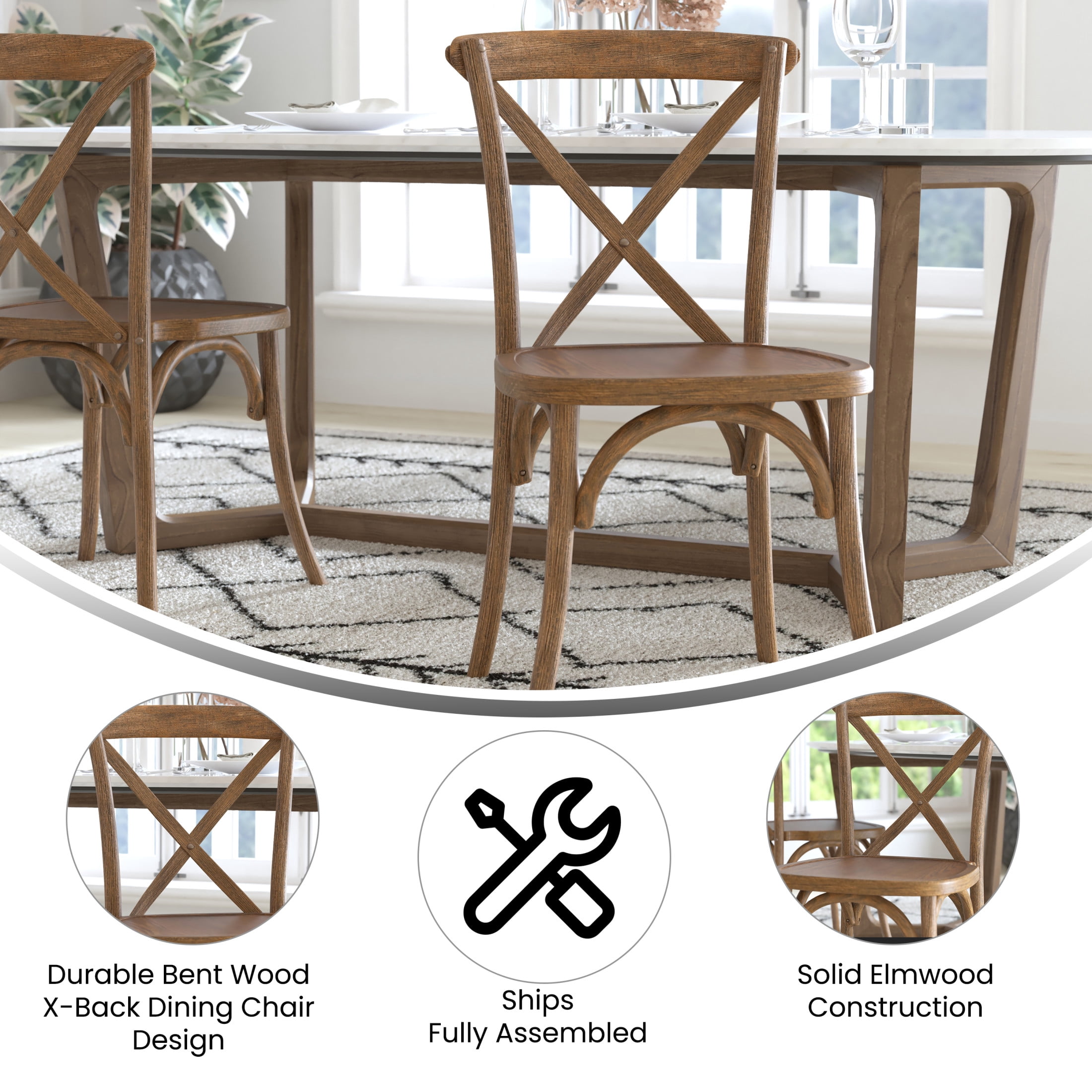 Merrick Lane X-Back Bistro Style Wooden High Back Dining Chair in Dark Natural