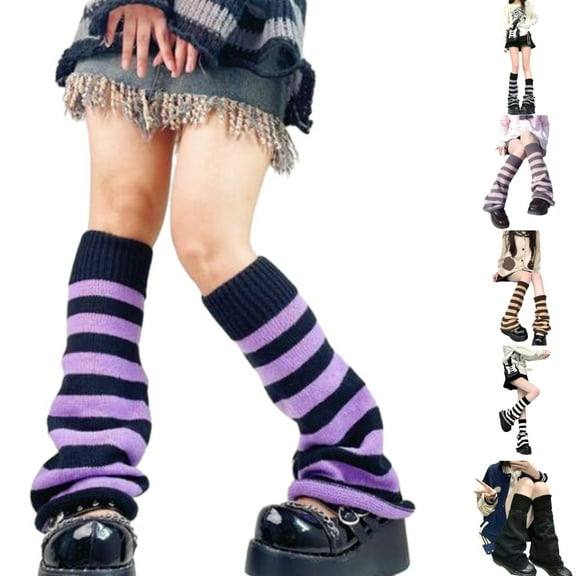 1 Pair Flared Knit Leg Warmers for Women Stretchable Solid and Striped Design Fashion Legwear