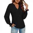 thumbnail image 3 of Tops Casuales de Larga con Cuello en V para Mujer, Camisetas Holgadas de y Otoño Negro L, 3 of 8