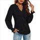 thumbnail image 3 of Tops Casuales de Larga con Cuello en V para Mujer, Camisetas Holgadas de y Otoño Negro L, 3 of 8