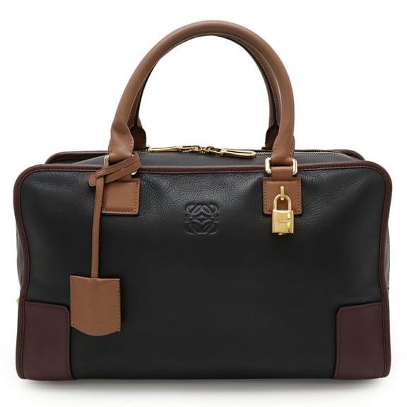 Pre-Owned LOEWE Amazona 36 Anagram Handbag Leather Black Brown (Good)
