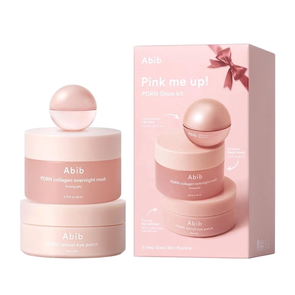 Abib Pink Me Up 3-Step Glow Kit, Hydrating & Radiance Facial Skincare Set, Overnight Mask, Eye & Lip Care, Korean Skincare Gift Set
