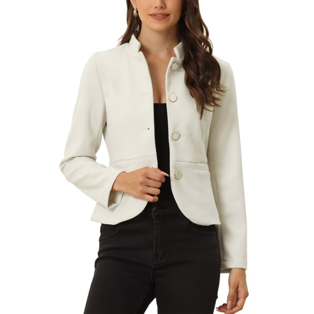 INSPIRE CHIC Women's Peplum Cropped Woolen Jacket Coat M Apricot