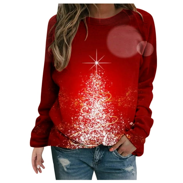 Sweat à Capuche d'Hiver pour Femmes Mode Cardigan Col Rond Chaud Imprimé Noël Pull de Noël Hoilidy Blouse Ample Mi-Longue