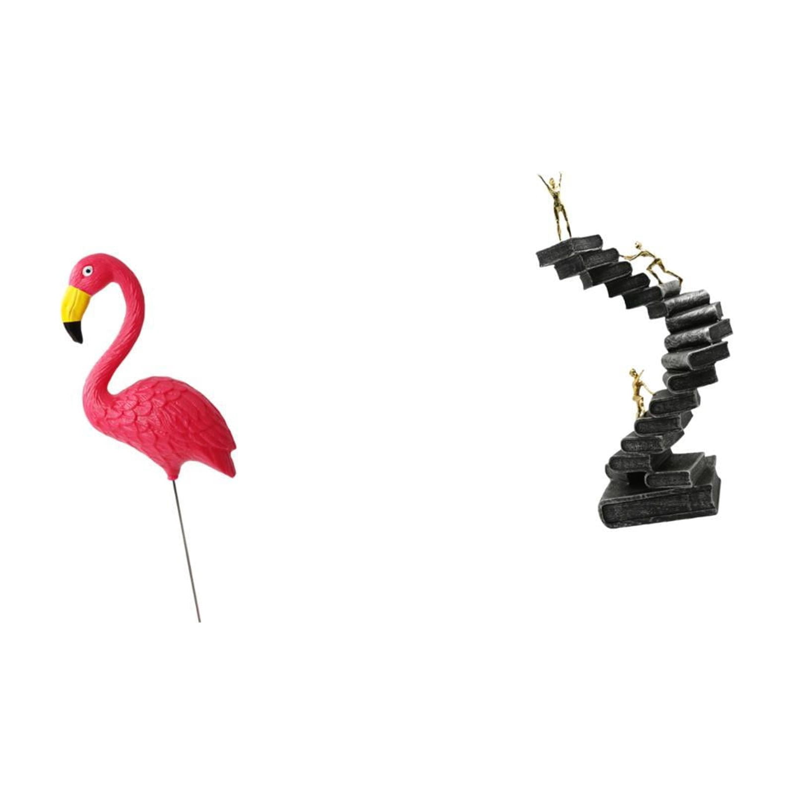 simhoa Flamingo Thinker Garden Sculpture Resin Figurine Abstract Ornament for Holiday Spring Yard Art Ladder Statue Handicraft Desktop Table Bookshelf Decorative Objects