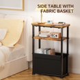 thumbnail image 3 of Side Table, 3-Tier Modern End Table with Fabric Basket, Skinny Bedside Table, Thin Nightstand for Bedroom Living Room, Rustic Brown, 3 of 5