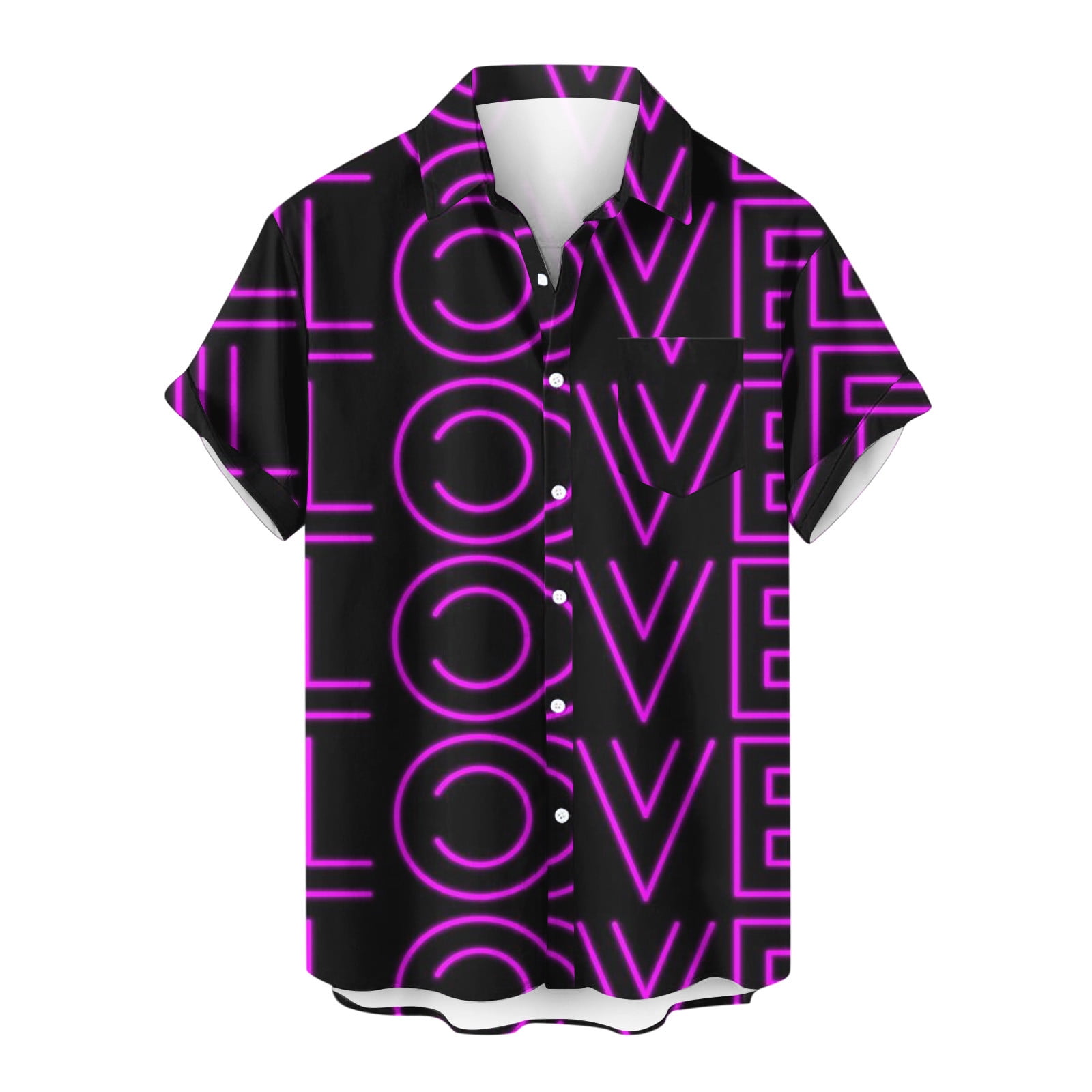 YYDGH Men's Valentine's Day Shirts Casual Hawaiian Heart Print Shirt  Vacation Short Sleeve Plus Size Button Down Shirt(2#-Purple,XXL) 