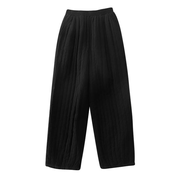 SMihono Clearance 2024 Young Ladies Plus Size Loose Casual Full Length Pants Women's Loose And Casual Solid Color Elastic Waist Warm Jacket Cotton Wide Leg Cotton Pants Black 4