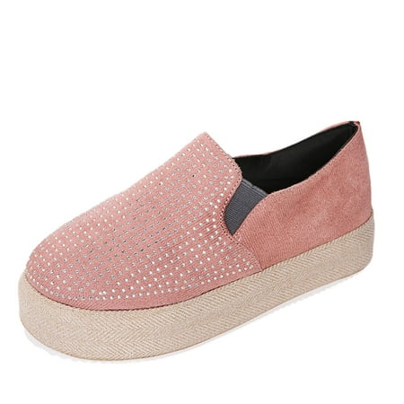 

AnuirheiH Women Shoes Fall New Style Large Size Rope Round Head Low Cut Female Solid Color Rhinestone Foreign Trade Casual Shoes Sale on Clearance