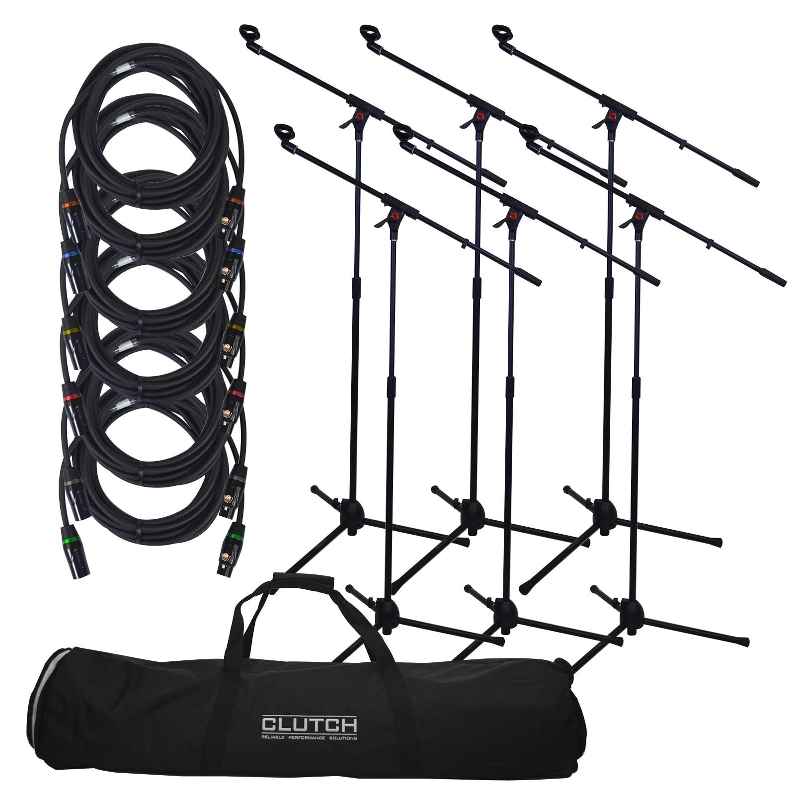 Clutch Adjustable Tripod Microphone Stand Package with Six Boom Stands