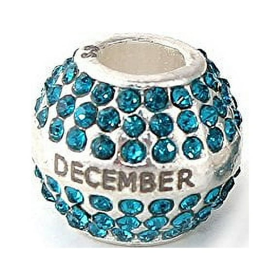 Sexy Sparkles December Birthday Birthstone, Birthstone Charm Spacer Beads with Month Engraved on Charms for European Charm Bracelets - Zinc Metal Alloy Rhinestones