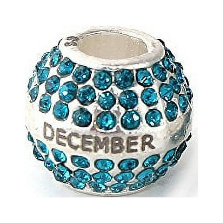 Sexy Sparkles December Birthday Birthstone, Birthstone Charm Spacer Beads with Month Engraved on Charms for European Charm Bracelets - Zinc Metal Alloy + Rhinestones
