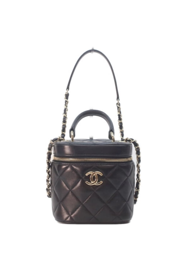 Pre-Owned CHANEL AS1626 Lambskin Trendy CC 2-Way Vanity Shoulder Bag, Black with Gold Hardware,...