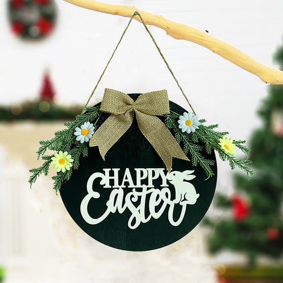 CSSAD 12 inch Artificial Easter Door Hanging, Easter Bunny Decor with Bow and Flowers, Rabbit Wreath for Home Farmhouse Outdoor Indoor Wall Mantel Window Decor