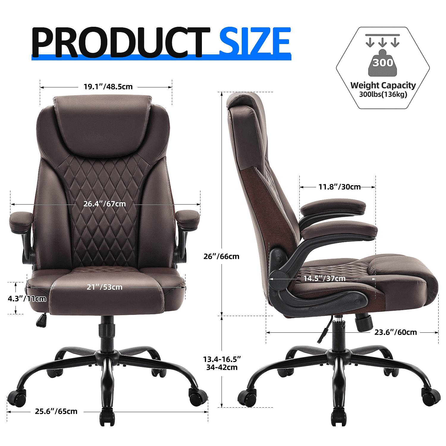 TMV 10-Position Adjustable Office Chair, Reclining Work Chair with Lumbar Support，Brown