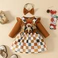 thumbnail image 2 of Gunia Thanksgiving Baby Girl Boy Outfit Long Sleeve Ribbed Romper Bodysuit Plaid Suspender Skirts Girls Outfits,Brown 9-12 Months, 2 of 8