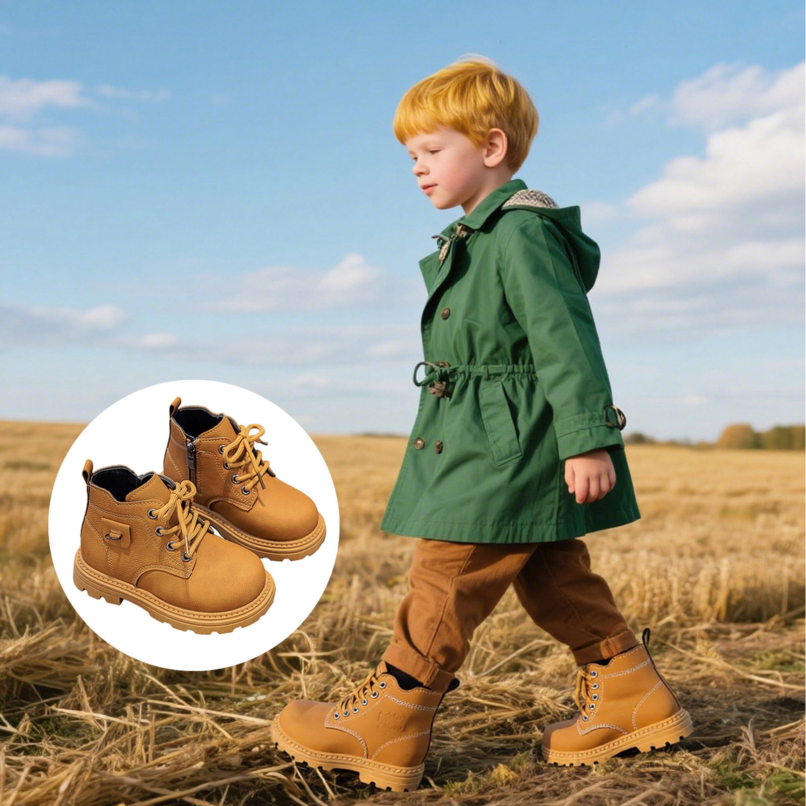 Toddler Boys Girls Boots Kids Work Boots Winter Snow Boot Side Zipper Hiking Outdoor Shoes (Toddler/little Kid) Platform Boots(Color:Brown,Size:9.5)