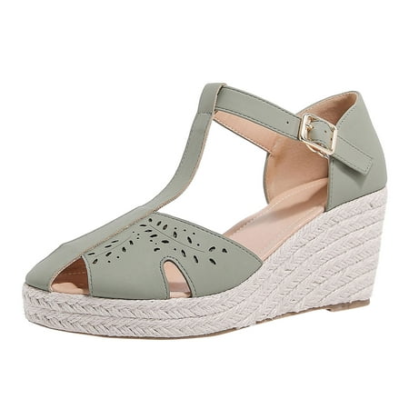 

Youmylove Women Sandals Fashion Leisure Hollow Pattern Heel Thick Bottom Wedge Comfortable Non-Slip Buckle Strap Shoes Summer Comfy Beach Outdoor Walking Footwear