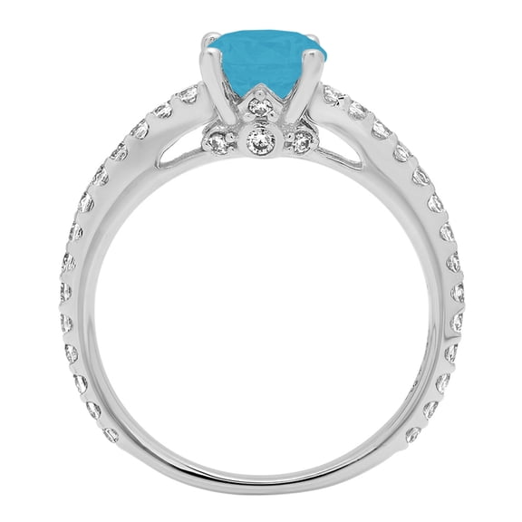 1.465 ct Round Cut Simulated Turquoise Solitaire with Accents Engagement Ring for Women in 18K White Gold