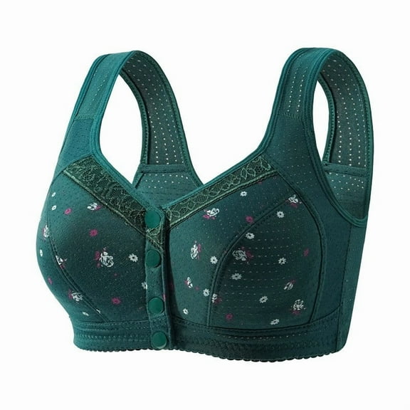 Wdgfv Daisy Bras for Older Women Front Closure No Underwire Plus Size Push Up Bra Comfy Supportive Snap Everyday Bras
