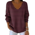 thumbnail image 3 of Uootdi Womens Long Sleeve Tops Oversized Striped Sweatshirt V Neck Loose Fit Tunic Tops Spring Casual Gift Blouses, 3 of 6