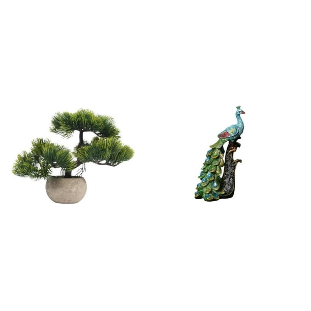 Árbol bonsái artificial,Bonsái artificial para decoración de escritorio o interior,Bonsái artificial,planta falsa en maceta.,Figura de escritorio,Estatua de pavo real en